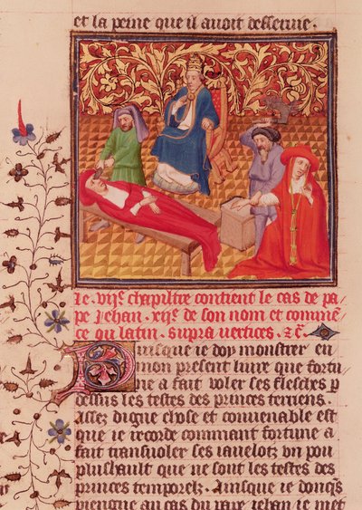 السيدة Fr.226 fol.253v. البابا يوحنا الثاني عشر يعاقب أعدائه بعد عودته إلى روما عام 964 بواسطة المدرسة الفرنسية
