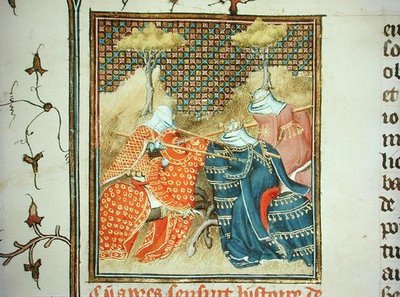 السيدة Fr 12420 Onche و Antiope Jousting ، من "De Claris Mulieribus" ، بقلم جيوفاني بوكاتشيو (1313-75) (رق) بواسطة المدرسة الفرنسية