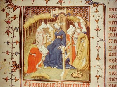 السيدة Fr 12420 المؤلف يقدم عمله لمجموعة من النساء ، من "De Claris Mulieribus" ، بقلم جيوفاني بوكاتشيو (1313-75) (رق) بواسطة المدرسة الفرنسية