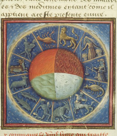 السيدة Fr 135 Fol.285 العناصر الأربعة للأرض بعلامات البروج الاثني عشر ، من Des Proprietez des Choses بواسطة Barthelemy lAnglais ، 1445-1450 بواسطة المدرسة الفرنسية