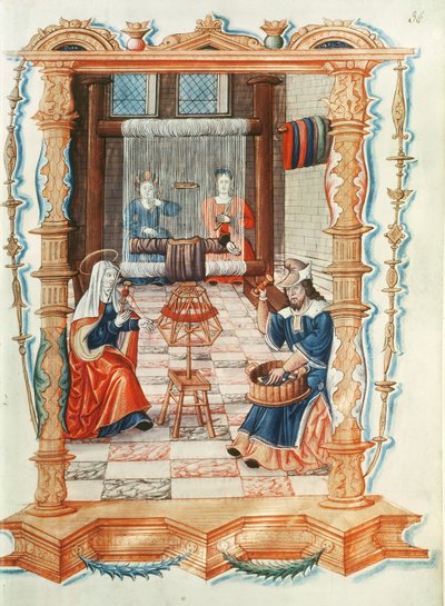 السيدة الأب 1537 ، المجلد 36 ، نسج العذراء مريم في ورشة عمل ، من الأغاني الملكية في مفهوم توج بوي دي روان بواسطة المدرسة الفرنسية