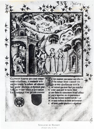 السيدة الاب 1584 fD المؤلف يستقبل الحب الذي يجلب له الأفكار الحلوة والمتعة والأمل ، ج 1370 (مخطوطة) بواسطة المدرسة الفرنسية