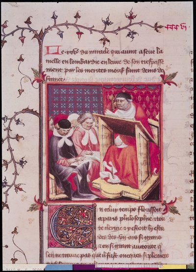 السيدة Fr 2608 Fol.295v أستاذ بجامعة باريس ، من Grandes Chroniques de France ، c.1400 بواسطة المدرسة الفرنسية