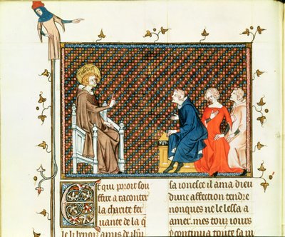 السيدة الاب. 5716 fol.44 سانت لويس يعلم أطفاله ، من الحياة والمعجزات في سانت لويس ، 1330-40 بواسطة المدرسة الفرنسية