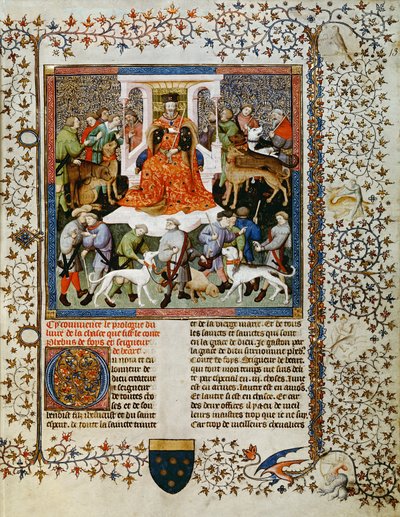 السيدة Fr 616 fol.13 التحضير للصيد ، من Livre de la Chasse بقلم Gaston Phebus de Foix (1331-91) بواسطة المدرسة الفرنسية