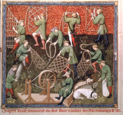 السيدة Fr 616 fol.53v رجال بشبكات ، من ليفر دي لا تشاس بقلم غاستون فيبوس دي فويكس (1331-91) أوائل القرن الخامس عشر بواسطة المدرسة الفرنسية