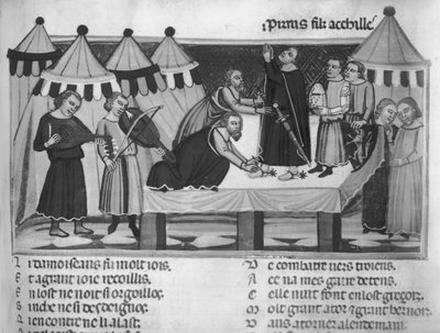 السيدة Fr 782 f.16 تسليح فارس ، من Roman de Troie ، من القرنين الثالث عشر إلى الرابع عشر بواسطة المدرسة الفرنسية