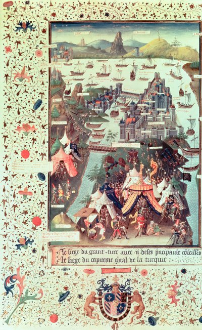 السيدة Fr 9087 f.207v حصار القسطنطينية عام 1453 ، من Le Voyage dOutremer بقلم Bertrandon de la Broquiere ، c.1450-75 بواسطة المدرسة الفرنسية