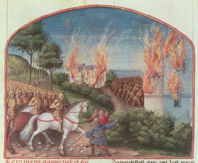 السيدة Fr 91 Fol.87 صفحة من قصة Merlin بقلم روبرت دي بورون ، c.1482-89 بواسطة المدرسة الفرنسية