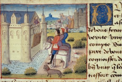 السيدة Hunter 252 f.169v Moat حول مدينة ، من Les Cent Nouvelles Nouvelles ، 1462 بواسطة المدرسة الفرنسية