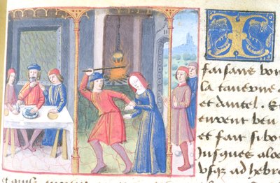 وجبة السيدة Hunter 252 f.193r ، من Les Cent Nouvelles Nouvelles ، 1462 بواسطة المدرسة الفرنسية