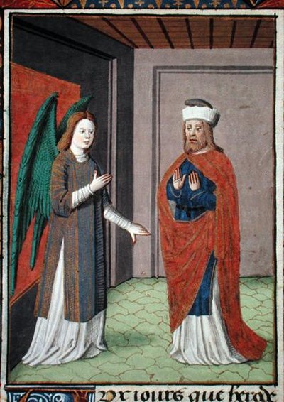 السيدة هانتر 368 f.17v Angel، c.1460 (ورق رقيق) بواسطة المدرسة الفرنسية