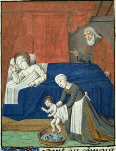السيدة Hunter 36 f.10v ميلاد السيدة العذراء مريم ، من فيتا كريستي ، لودولف ساكسونيا ، c.1300-7778 بواسطة المدرسة الفرنسية