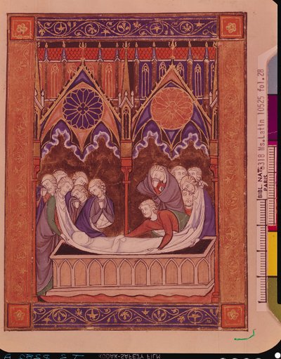 السيدة لات 10525 فول .28 دفن يعقوب في كنعان ، من كتاب مزامير سانت لويس ، c.1258-70 بواسطة المدرسة الفرنسية