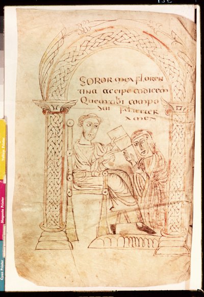 يقدم MS 13396 fol.1r Isidoro عمله لأخته فلورنسا ، من إيمان العهد القديم والجديد ضد اليهود بواسطة Isidore of Seville (c.560-636) c.800 بواسطة المدرسة الفرنسية