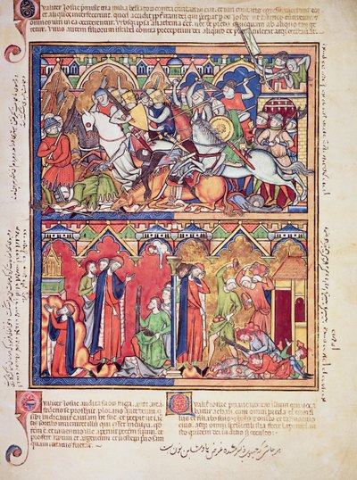 السيدة م 638 ، الورقة ١٠ و. جوشوا ، من مورغان بيكتشر بيبل ، c.1244-54 بواسطة المدرسة الفرنسية