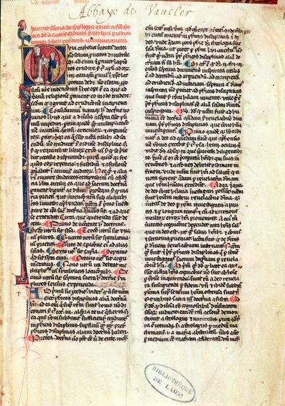 Ms de Vauclair 160 Fol.1 صفحة من Somme de Theologie لسانت توماس الأكويني (1225-74) بواسطة المدرسة الفرنسية