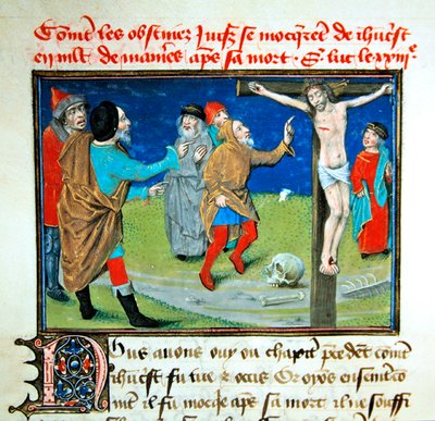 السيدة الأب 6275 يسوع يتعرض للسخرية على الصليب ، من Le Miroir de l'Humaine Salvation بواسطة المدرسة الفرنسية