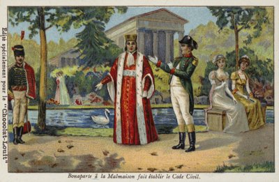 نابليون بونابرت يؤسس مدونة نابليون في شاتو دي مالميسون ، فرنسا ، 1804 بواسطة المدرسة الفرنسية