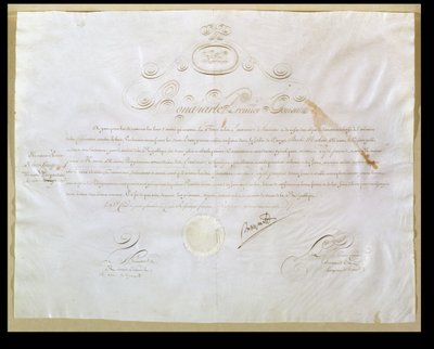 تصريح نابليون بونابرتس (1769-1821) لشراء الولايات المتحدة لويزيانا ، 30 أبريل 1803 (حبر على الرق) بواسطة المدرسة الفرنسية