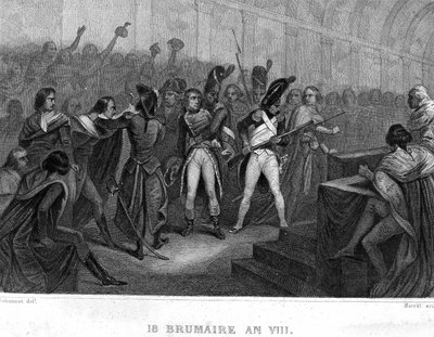 انقلاب نابليون بونابرت في 18 سنة برومير الثامن (1799) في قاعة مجلس الخمس سنتات (خمسة سنتات) (غرفة 500) في سانت كلاود - في "ثورة مشتركة" بقلم تيير. القرن ال 19 بواسطة المدرسة الفرنسية