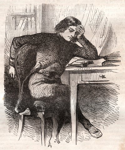 أصبح نابليون في سن البلوغ كئيبًا ومظلمًا ؛ كانت القراءة بالنسبة له نوعًا من الشغف - نقش في "نابليون ، ميموريال دي سانت هيلين" ، بقلم إيمانويل دي لاس كيسيس - 1860 بواسطة المدرسة الفرنسية