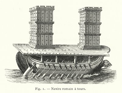 Navire romain a tours (engraving) بواسطة المدرسة الفرنسية