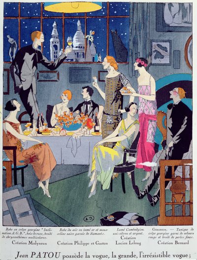 ليلة رأس السنة ، لوحة أزياء من Art ، Gout ، Beaute ، تم نشرها في باريس ، ديسمبر 1923 (طباعة pochoir) بواسطة المدرسة الفرنسية