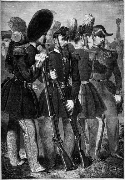 زي جديد للحرس الإمبراطوري الفرنسي في عام 1860. نقش في "" Le Monde Illustré "" رقم 165 بتاريخ 9 يونيو 1860. بواسطة المدرسة الفرنسية