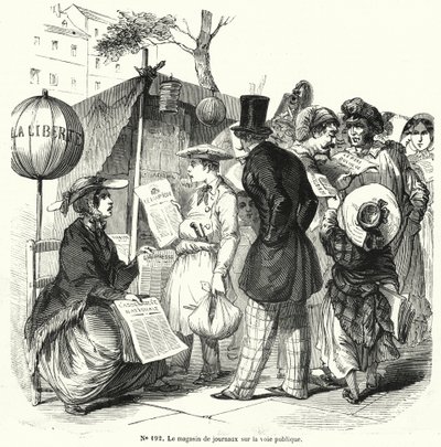 Newspaper stand on a public thoroughfare (engraving) بواسطة المدرسة الفرنسية