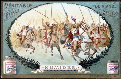 Numidie in Antiquit: Numid equestrian game. Liebig chromolithography late 19th century. بواسطة المدرسة الفرنسية