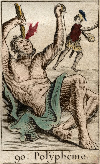 أوديسيوس (أو يوليسيس) يعمي عمى العملاق بوليفيموس ، من "Mythologie de la Jeunesse" بقلم بيير بلانشارد بواسطة المدرسة الفرنسية