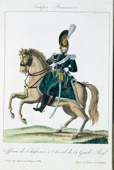 ضابط في الحرس الملكي للخيول ، من فرقة الفرانسيس ، حانة. شي باسيت ، باريس ، 1790 بواسطة المدرسة الفرنسية