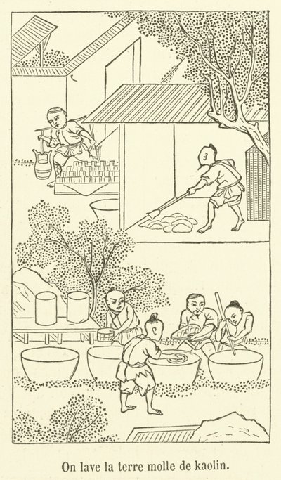 On lave la terre molle de kaolin (engraving) بواسطة المدرسة الفرنسية