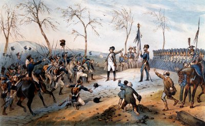 مائة يوم: "" نابليون بونابرت (1769-1821) عائدًا من المنفى في جزيرة إلبا 1815 - عودة نابليون من إلبا. بواسطة المدرسة الفرنسية
