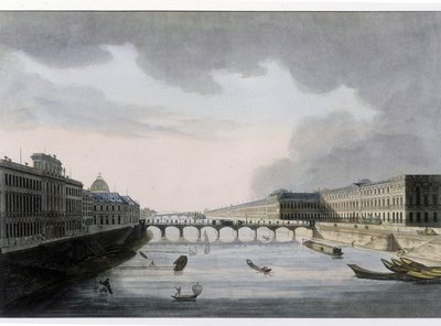 منظر بصري لباريس: جسر الفنون حوالي عام 1810 ، مدينة باريس. بواسطة المدرسة الفرنسية