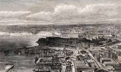 وهران - الجزائر - نقش في "" La France illustree: الجغرافيا والتاريخ والإدارة الإحصائية "لـ VA Malt-Brown. 1884 بواسطة المدرسة الفرنسية
