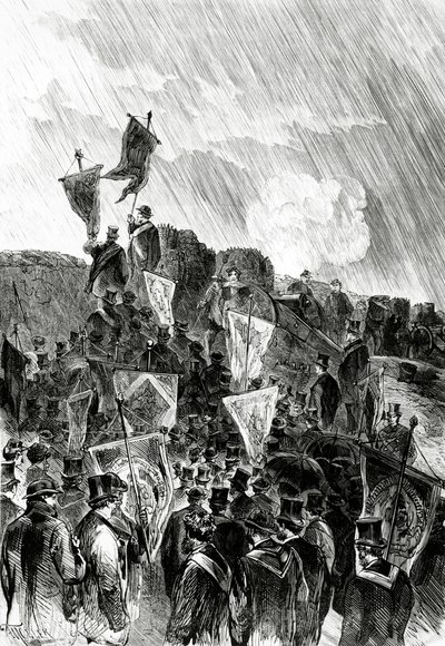 مظاهرة مسالمة حول تحصينات الماسونيين في 28 أبريل 1870 للمطالبة بوقف قصف باريس ، من لو موند إيستر ، 5 مايو 1870 بواسطة المدرسة الفرنسية