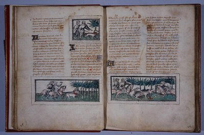 الصفحات 57 و 58 ، من Le Livre du Roy Modus et de la Royne Racio ، بقلم Henri de Ferrieres ، c.1420 (قلم وحبر ومرحاض على ورق) بواسطة المدرسة الفرنسية