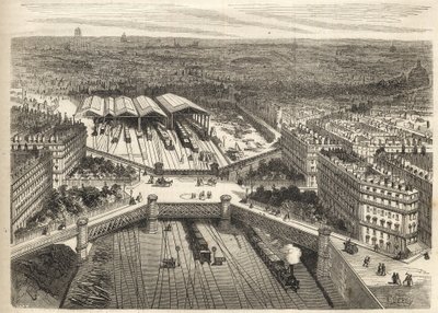 باريس - غار دو باريس سان لازار بلاس دي أوروبا فرنسا - نقش في "Le monde اللامع" من عام 1866 بواسطة المدرسة الفرنسية