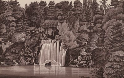 باريس: شلال Bois de Boulogne (الليثو) بواسطة المدرسة الفرنسية