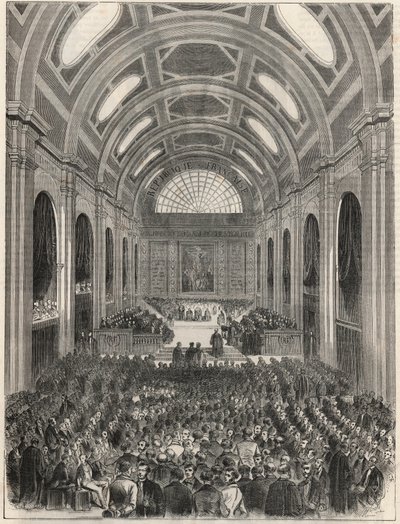 باريس ، قصر العدل - The Salle des pas perdus خلال احتفال رسمي - نقش في "Tableau-de-Paris" بقلم إدموند تيكسييه 1852 بواسطة المدرسة الفرنسية