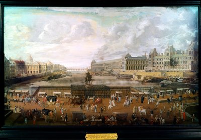 باريس ، منظر ل Pont-neuf (Pont neuf) وقصر اللوفر وكلية الأمم الأربعة حوالي 1680 (زيت على قماش) بواسطة المدرسة الفرنسية