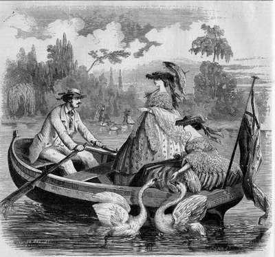 الأنماط الباريسية ، صيف 1857: ركوب قارب في بحيرة. نقش في "" Le Monde Illustré "" رقم 24 بتاريخ 26 سبتمبر 1857. بواسطة المدرسة الفرنسية