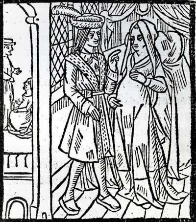 باثيلين وجويليميت ، من مهزلة السيد بيير باثيلين ، c.1465 بواسطة المدرسة الفرنسية