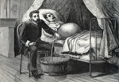 مريض بتليف كبدي متقدم ، طبيب يقوم بعمل ثقب (نقش) 1888 بواسطة المدرسة الفرنسية