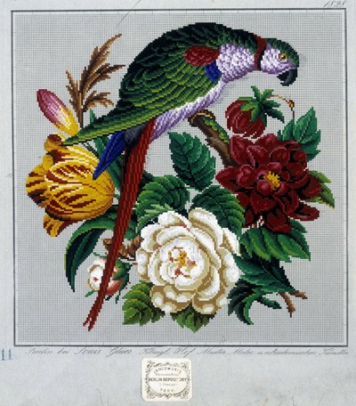 نمط للتطريز بالغرز المتقاطعة (الببغاء) - في "" Journal des Demoiselles "" 1852. بواسطة المدرسة الفرنسية