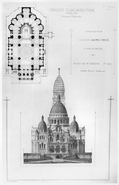 بول بولادايس يفوز بالتصميم في مسابقة تصميم Sacré-Coeur في مونمارتر ، من Croquis dArch architecture ، 1875 بواسطة المدرسة الفرنسية