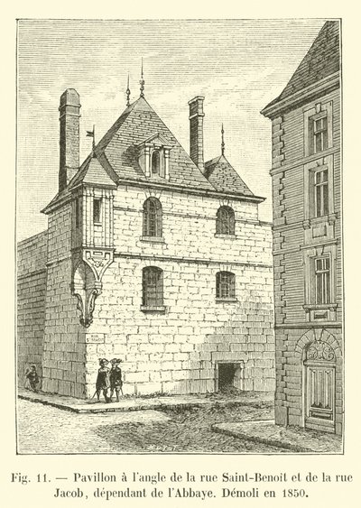 جناح الزاوية لشارع Saint-Benoit و rue Jacob ، التابع للدير ، Demoli في عام 1850 بواسطة المدرسة الفرنسية