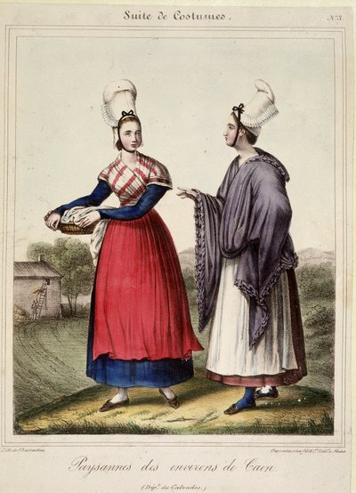 Peasant women in the vicinity of Caen - lithography بواسطة المدرسة الفرنسية